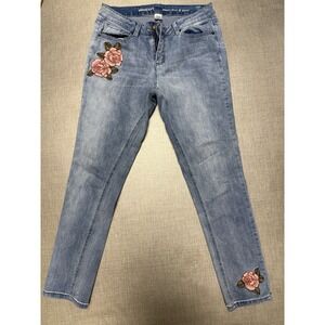 Westport‎ Jeans Women 8 Signature Fit Skinny Embroidered Roses Med Wash Denim